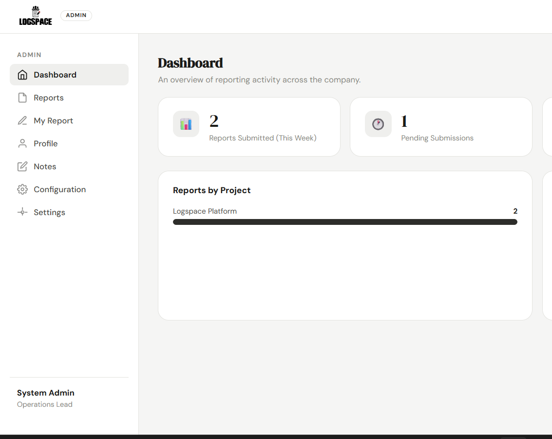 Logspace admin dashboard interface
